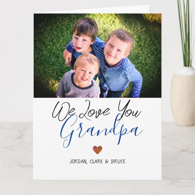 Carte simple Joyeuse fête des pères, grand-père deux pho (Devant)