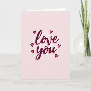 Carte Simple Love You à coeurs roses