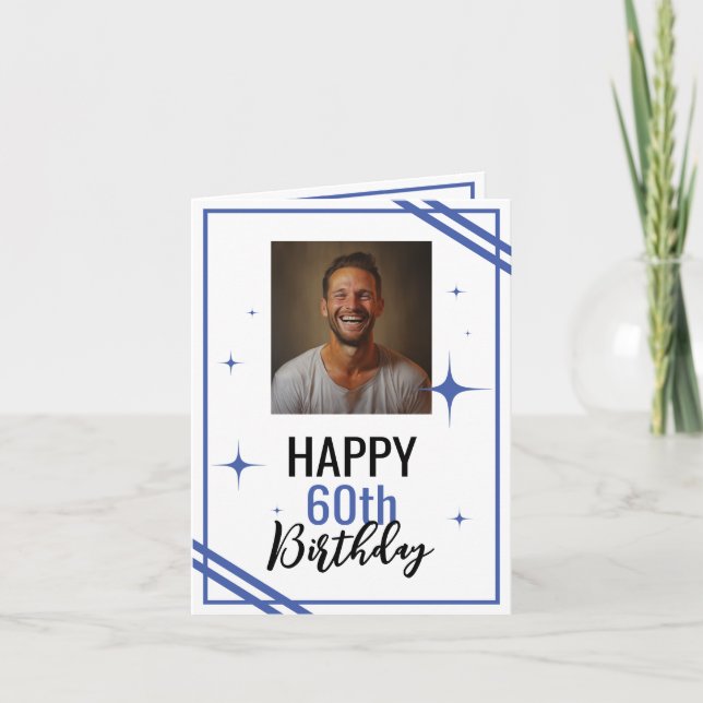 Carte Simple Mari blanc et bleu 60e anniversaire (Devant)