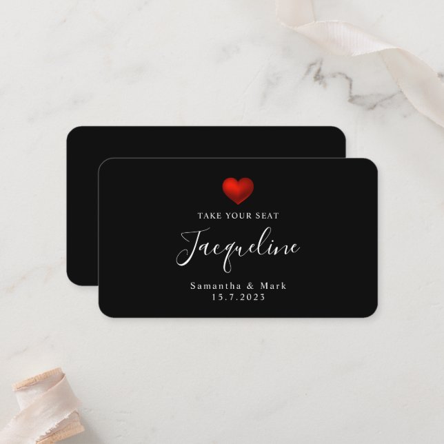 Carte simple Mariage moderne Red Heart Flat Place  (Devant/Arrière en situation)