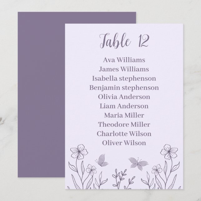 Carte simple mauve florale (Devant / Derrière)