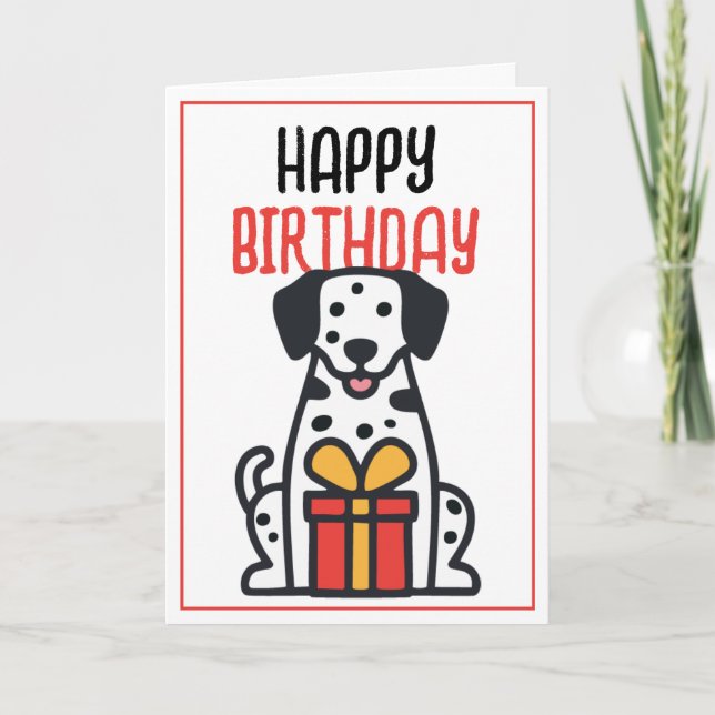 Carte Simple mignonne Chien dalmate avec boîte cadeau An (Devant)