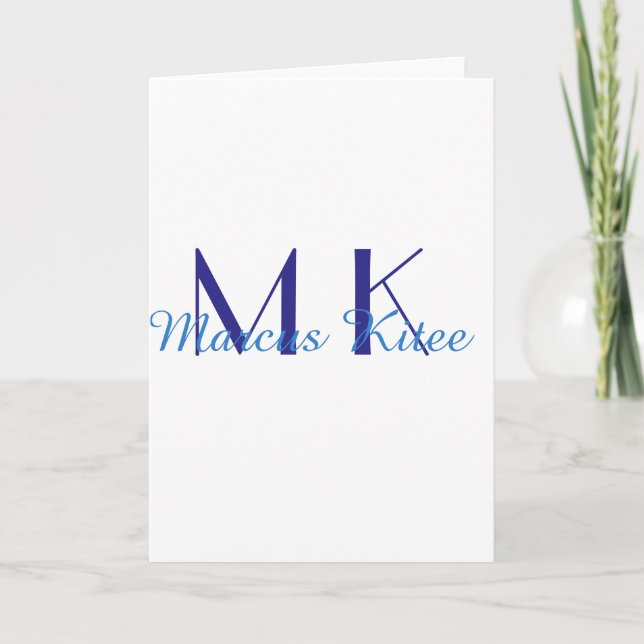 Carte simple minimal monogram personalized name blue ret (Devant)