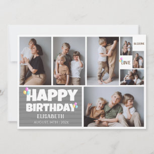 Carte Simple Moderne Bois Anniversaire Élégant Collage P