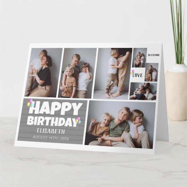 Carte Simple Moderne Bois Anniversaire Style Photo Colla (Devant)