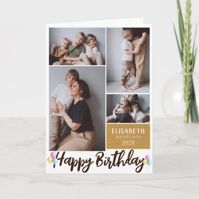 Carte Simple Moderne Bois Anniversaire Style Photo Colla (Devant)