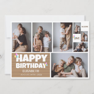 Carte Simple Moderne Bois Anniversaire Style Photo Colla