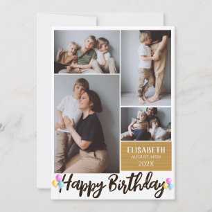 Carte Simple Moderne Bois Anniversaire Style Photo Colla