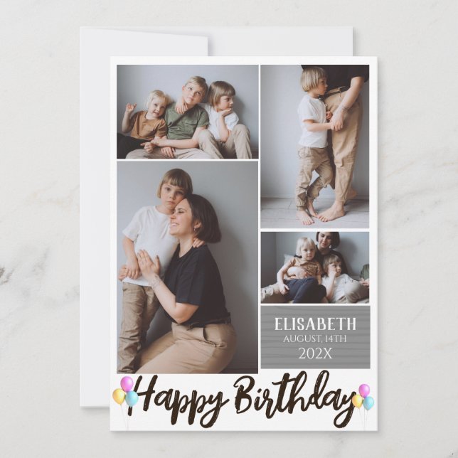 Carte Simple Moderne Bois Anniversaire Style Photo Colla (Devant)
