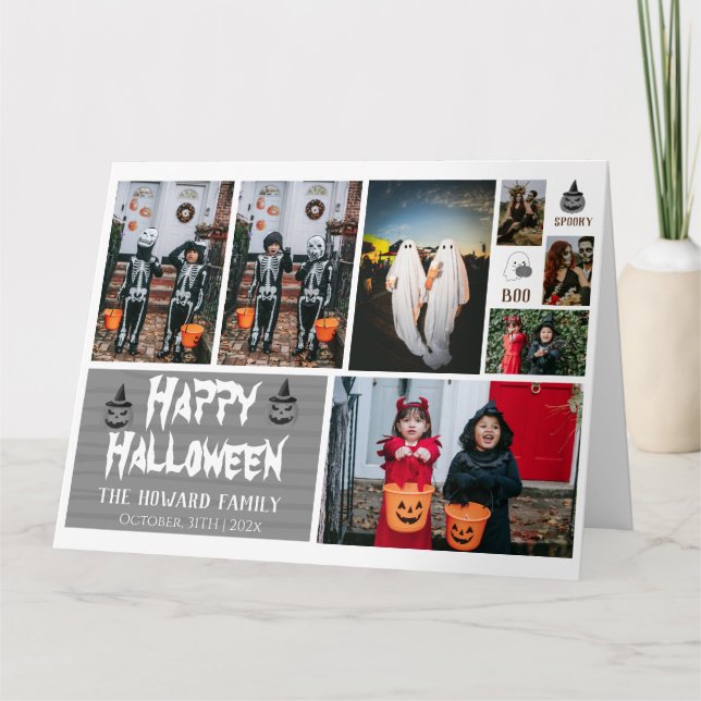 Carte Simple moderne bois Éffrayant Halloween Collage ph (Devant)
