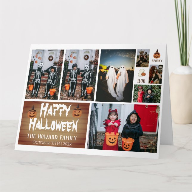 Carte Simple moderne bois Éffrayant Halloween Collage ph (Devant)