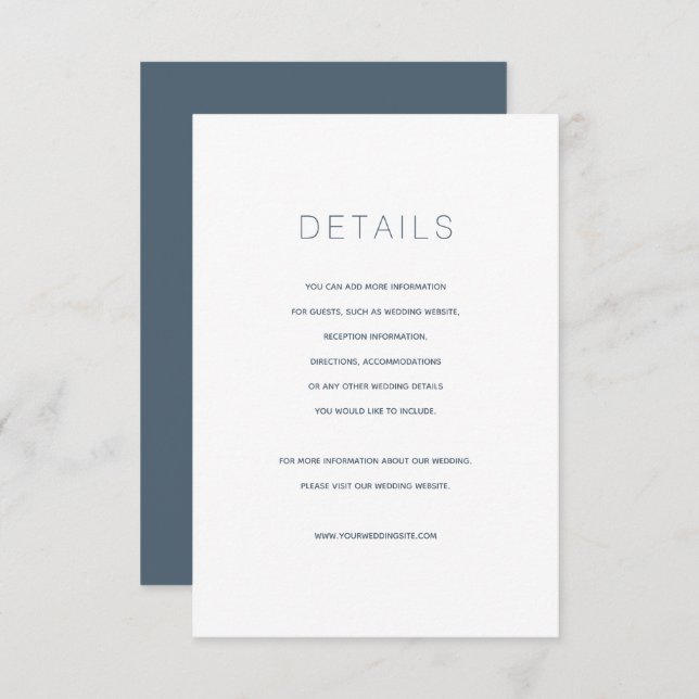Carte simple moderne Midnight Blue Mariage Détails (Devant / Derrière)