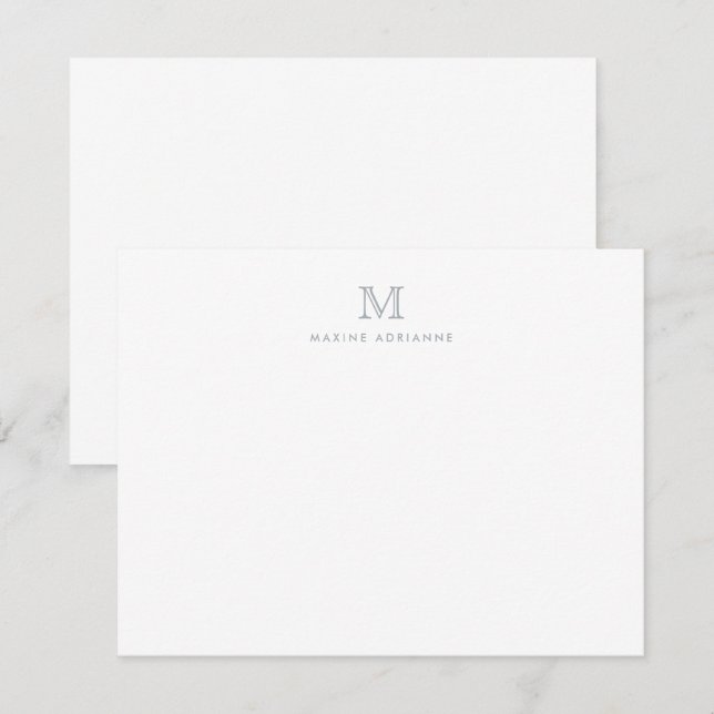 Carte simple moderne Monogramme léger gris argenté (Devant / Derrière)