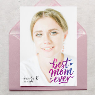 Carte Simple Moderne Violet Rose Meilleure Mère Photo Sc