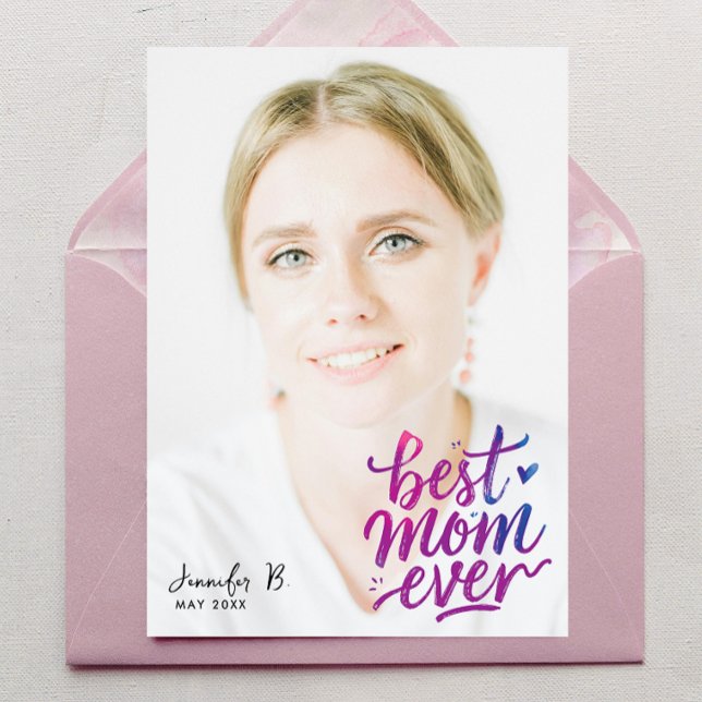 Carte Simple Moderne Violet Rose Meilleure Mère Photo Sc (Créateur téléchargé)