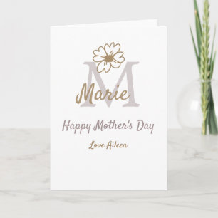 Carte simple monogramme de fête des mères gris or minima