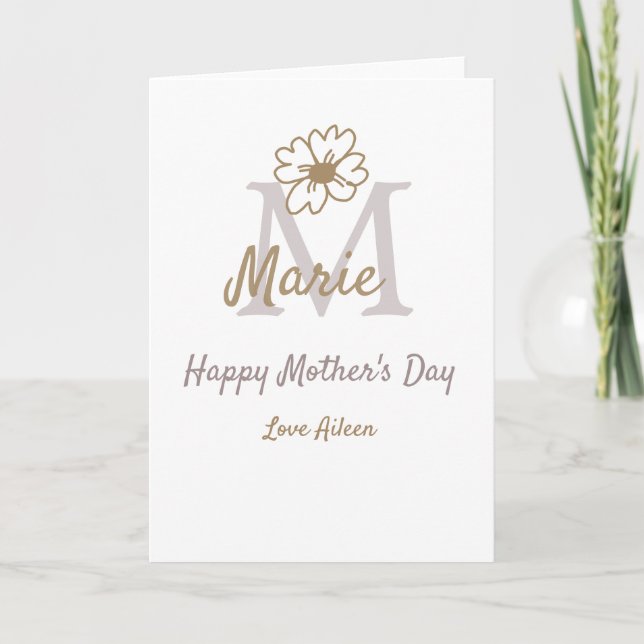Carte simple monogramme de fête des mères gris or minima (Devant)