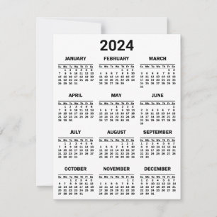 Carte Simple Noir & Blanc 2024 Année en bref Calendrier