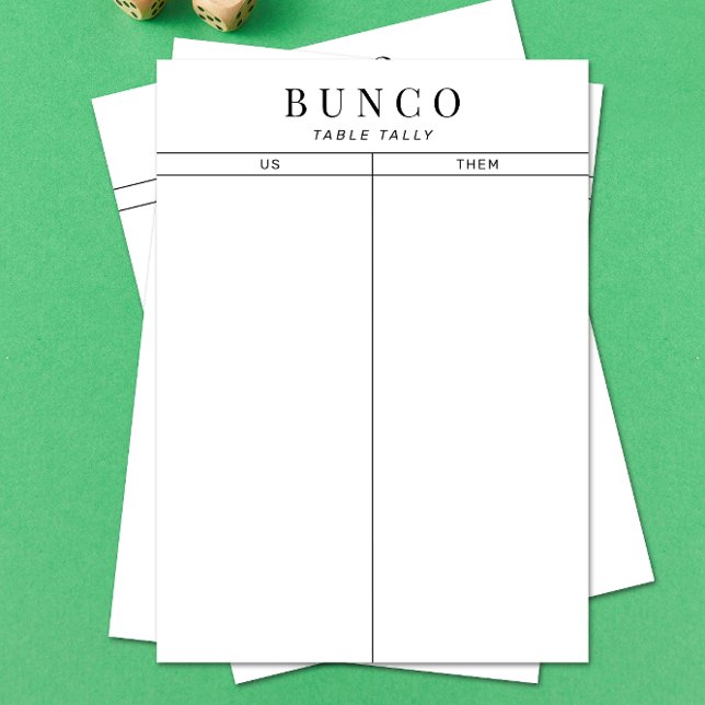 Carte simple noir et blanc Bunco Table Tally Note (Créateur téléchargé)