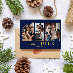 Carte Simple Oh Deer What a Year Photo Collage Noël