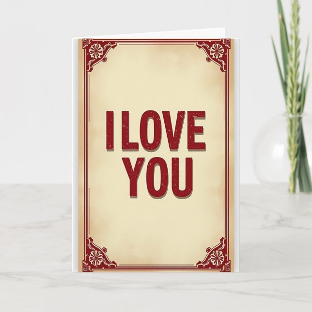 Carte Simple Ornée de la Frontière Je T'Aime (Devant)