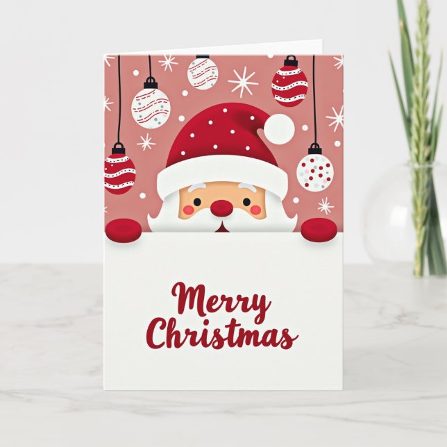 Carte Simple Peeking Santa Merry Christmas Card (Devant)
