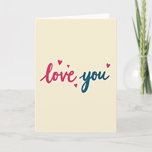 Carte simple peinte de cœurs avec « Je t'aime » (Devant)