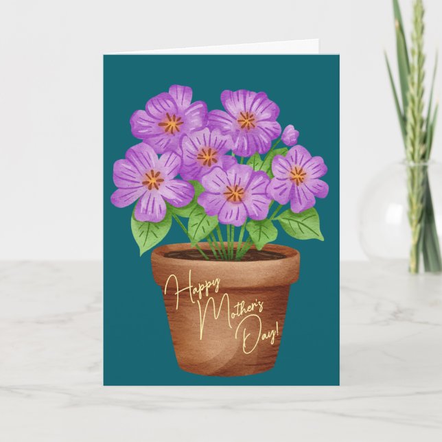 Carte Simple Pot de fleurs aquarelle pour la fête des mè (Devant)