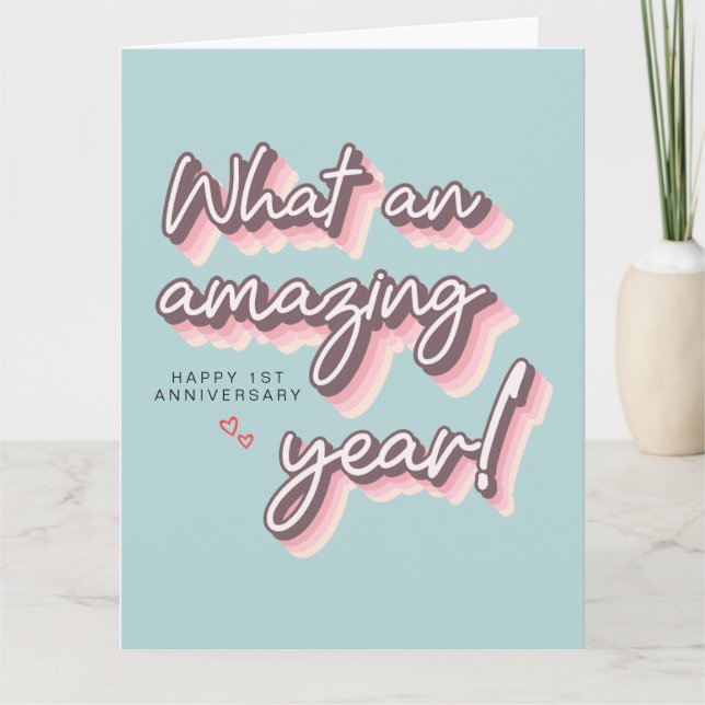 Carte Simple Rétro Rose Pastel Joyeux 1er Anniversaire d (Devant)