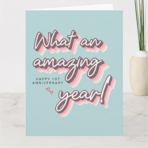 Carte Simple Rétro Rose Pastel Joyeux 1er Anniversaire d