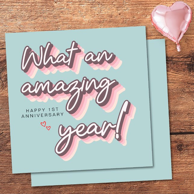 Carte Simple Rétro Rose Pastel joyeux 1er Anniversaire d (Front and Back)