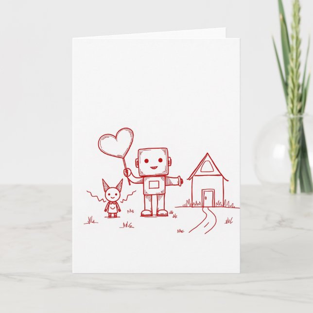Carte Simple Robot Heart Home (Devant)