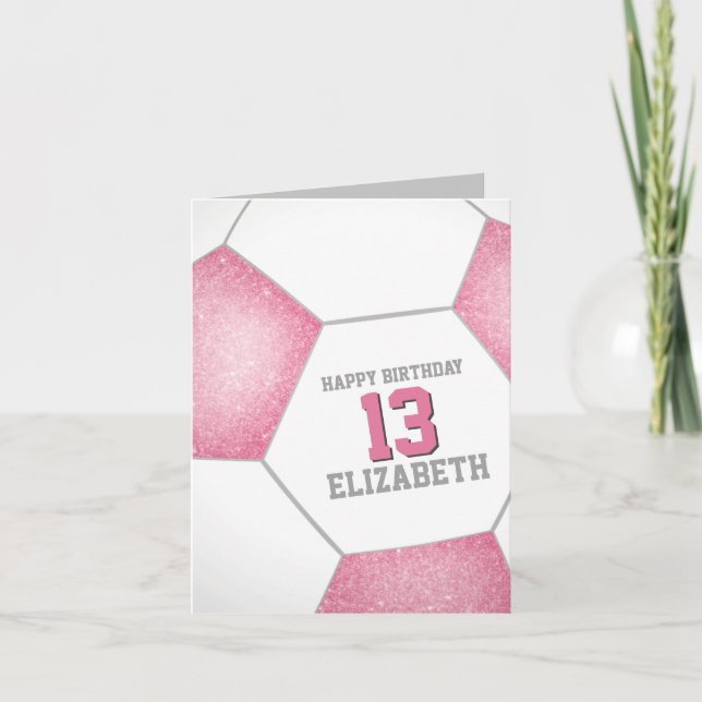 Carte simple rose blanc balle de football heureux annive (Devant)