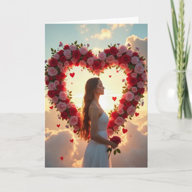 Carte Simple Rose Cœur Amour (Devant)