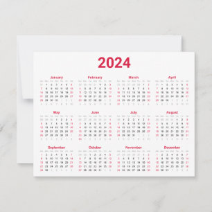 Carte Simple Rouge & Blanc 2024 Année En Aperçu Calendri