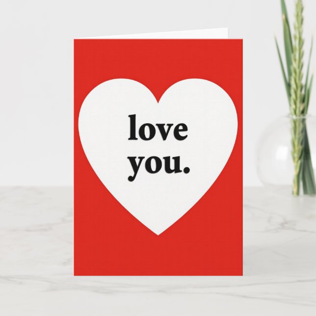 Carte simple rouge blanc Je t'aime cœur (Devant)