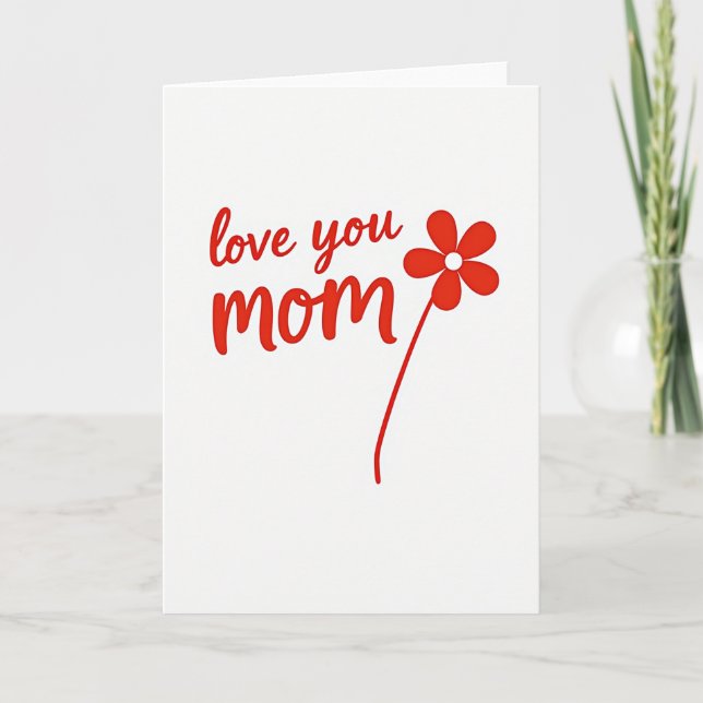 Carte Simple Rouge Love You Maman (Devant)