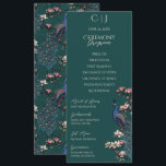 Carte simple Rustique Floral Peacock Programme de<br><div class="desc">Ce programme de mariage élégant et simple à un côté présente des illustrations à la main fleuries rustiques d'un oiseau de paon bleu et turquoise perché sur une branche d'arbre de magnolia en pleine floraison, présentant des fleurs de magnolia rose vif et crème vibrante. Le dos est orné d'un élégant...</div>