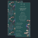 Carte simple Rustique Floral Peacock Programme de<br><div class="desc">Ce programme de mariage élégant et simple à un côté présente des illustrations à la main fleuries rustiques d'un oiseau de paon bleu et turquoise perché sur une branche d'arbre de magnolia en pleine floraison, présentant des fleurs de magnolia rose vif et crème vibrante. Le dos est orné d'un élégant...</div>