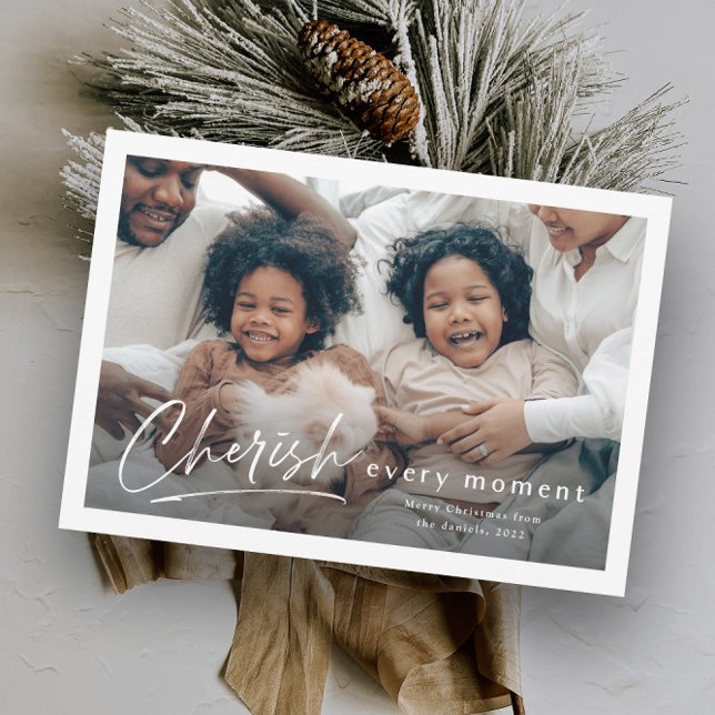 Carte Simple Script Cherish 2 Photo Noël (Créateur téléchargé)
