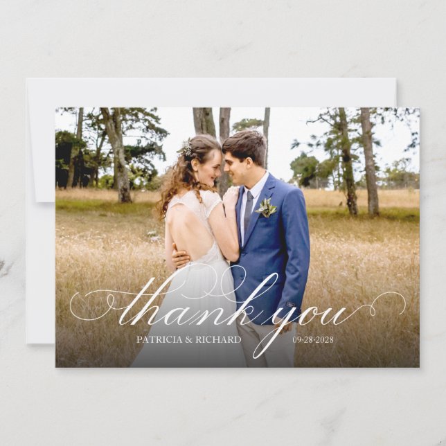 Carte Simple Script Elegant Mariage Merci photo (Devant)