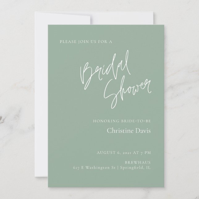 Carte Simple Script Sage Green Nuptiale Douche de nage i (Devant)