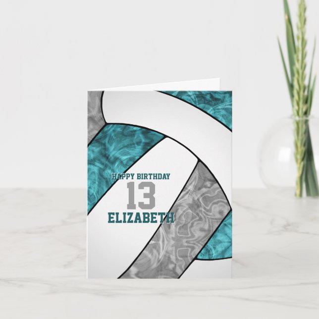Carte simple turquoise gris blanc volleyball heureux ann (Devant)