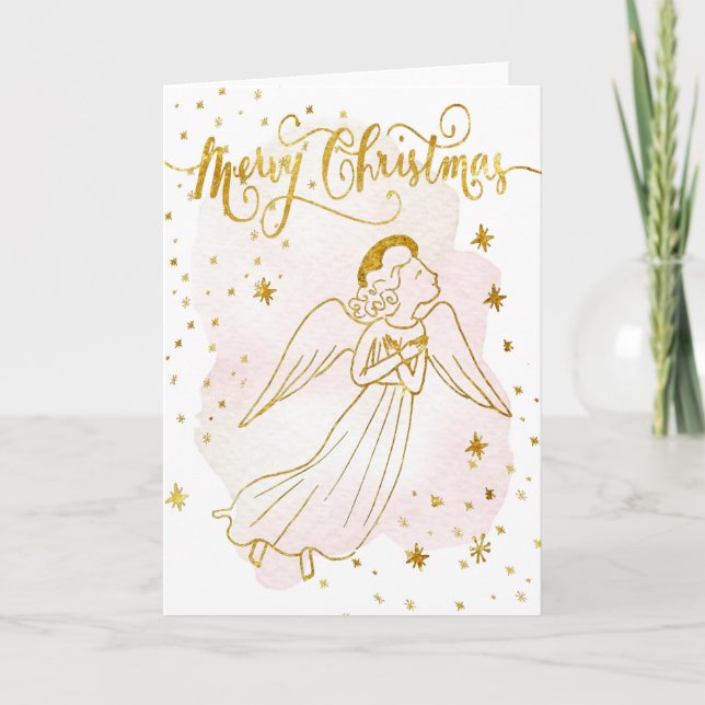 Carte simulated foil angel Merry Christmas card (Devant)