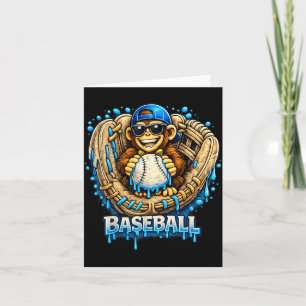 Carte Singe Animaux Drôles Baseball Crème Glacée Goutte 