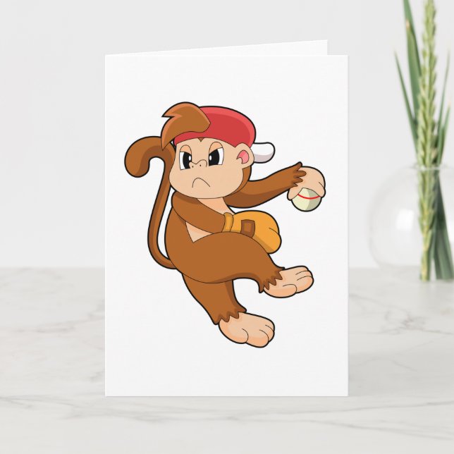 Carte Singe au baseball avec gant de baseball (Devant)
