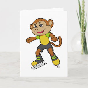 Carte Singe au patinage sur glace avec des patins à glac