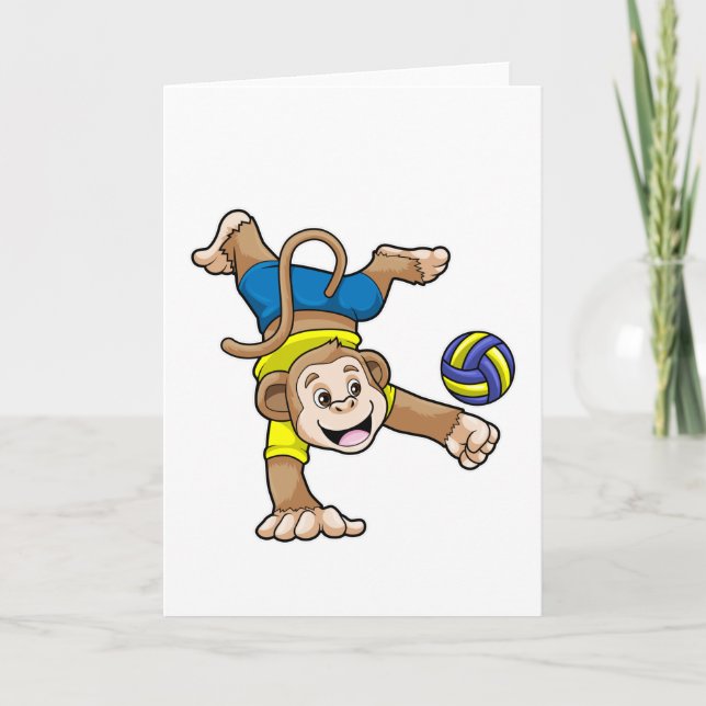 Carte Singe au sport avec le volley-ball (Devant)