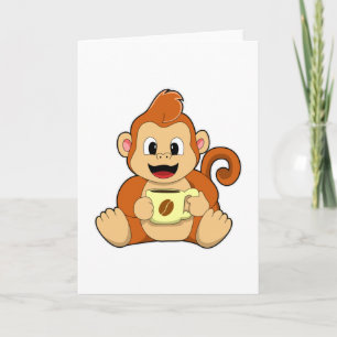 Carte Singe avec tasse de café