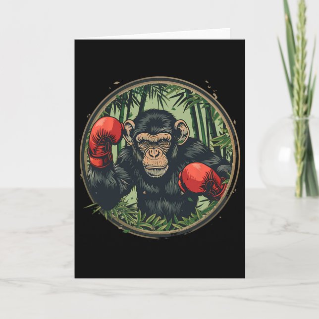 Carte Singe boxeur avec gants de boxe Kickboxing Drôle B (Devant)